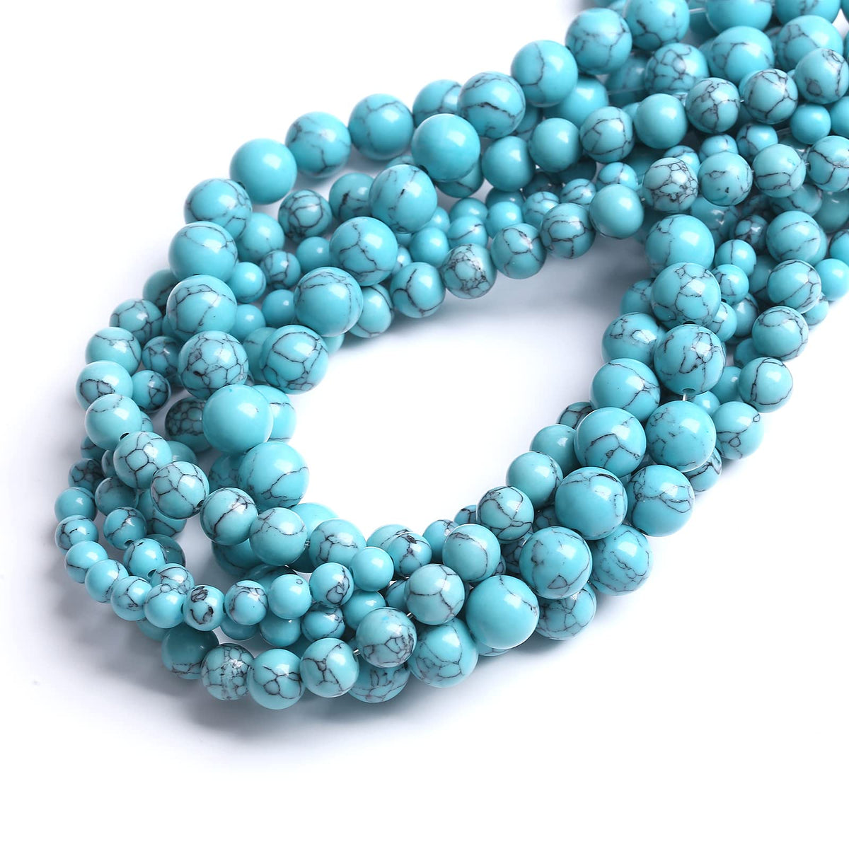 32PCS 12MM Blue Turquoise Round Loose Beads Natural Gemstone Beads for Jewelry Making DIY Bracelet Necklace 15"
