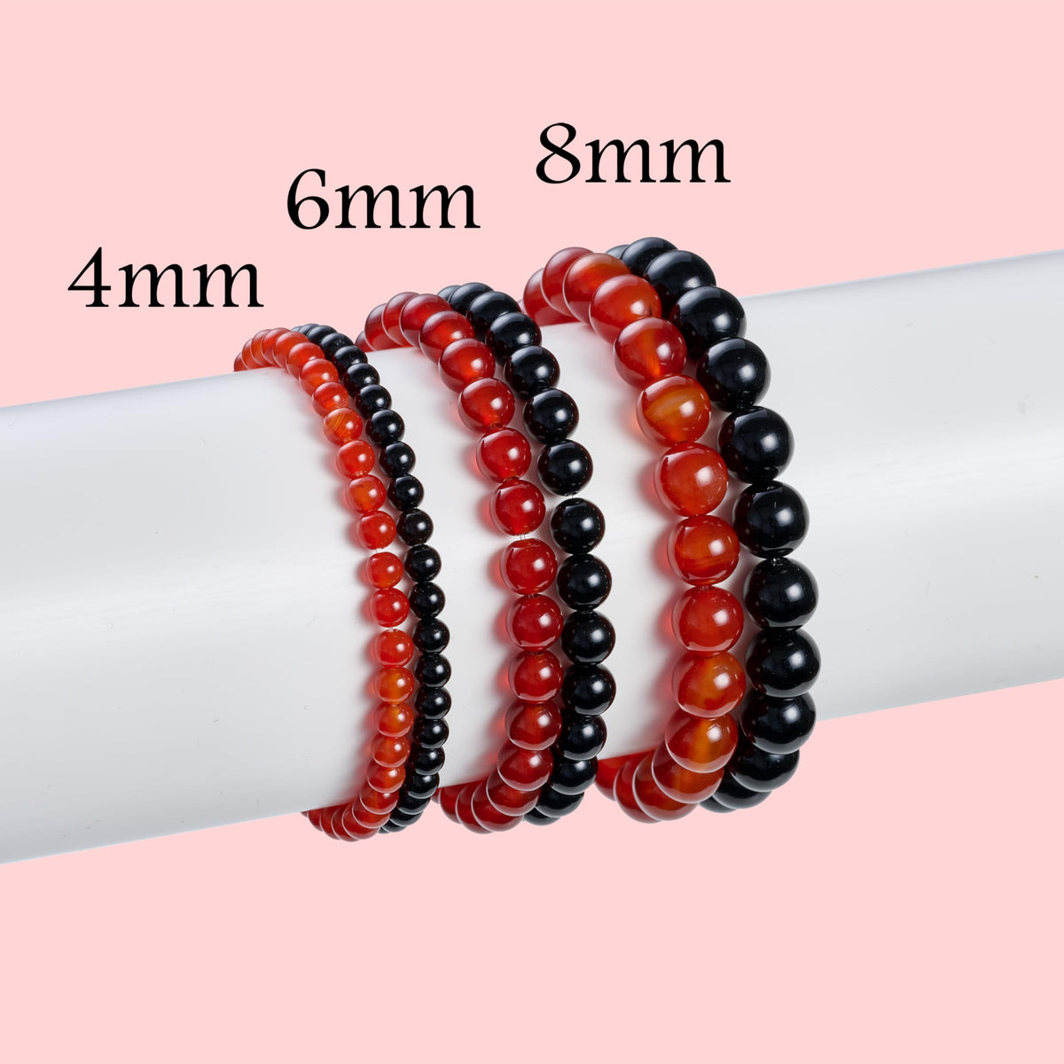 Bivei 2-Piece 8mm Beaded Bracelets for Women – Black Onyx, Carnelian – Handmade Natural Crystal Stretch Elastic Jewelry for Meditation, Yoga, Protection Gifts
