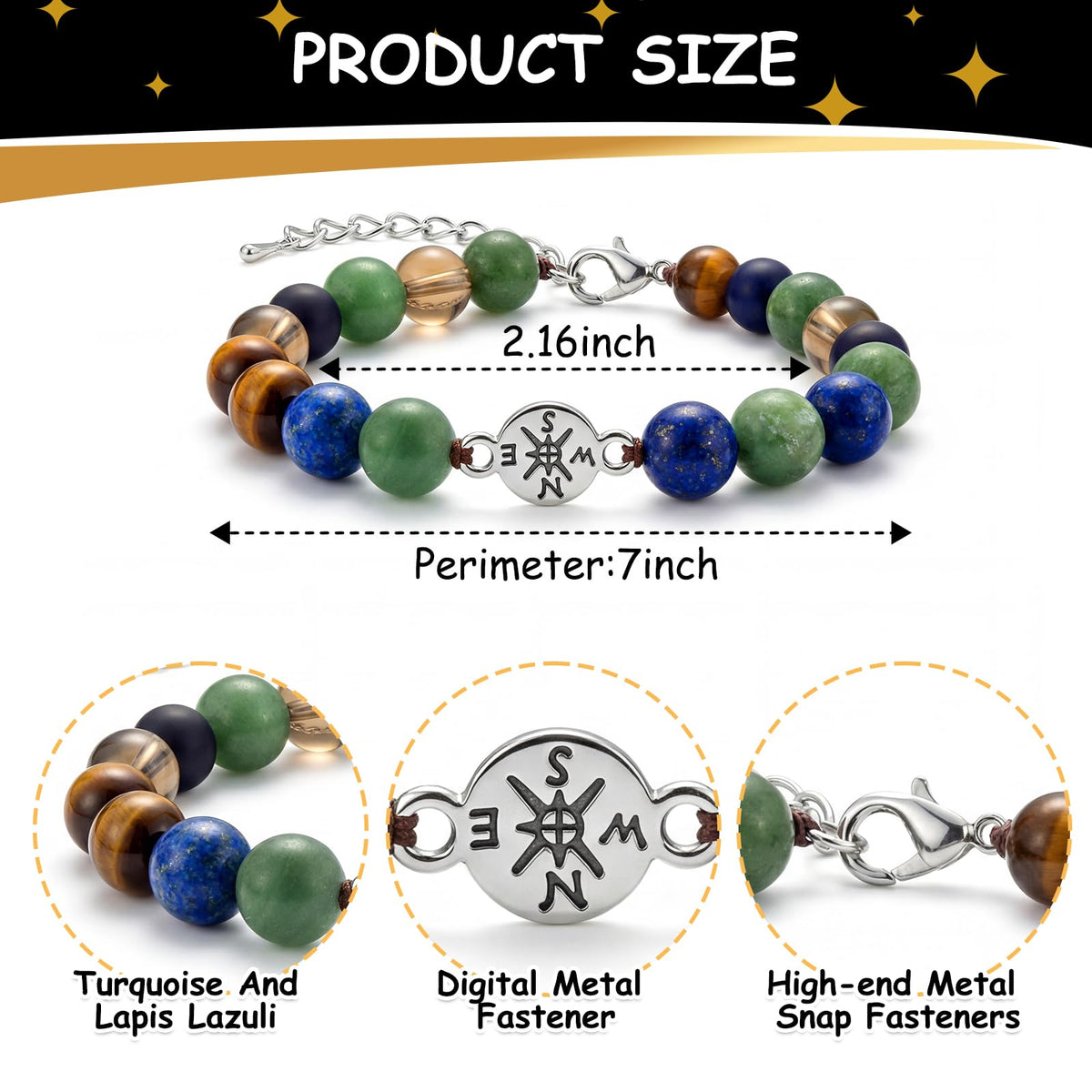 2026 Graduation Bracelet Gift Set for Her Him, 7 Chakra Bracelet & Matte Natural Stone Beaded Bracelet with Compass, Graduation Keychain, Inspirational Card & Gift Box for Middle High School Colle (Minimalist Matte)