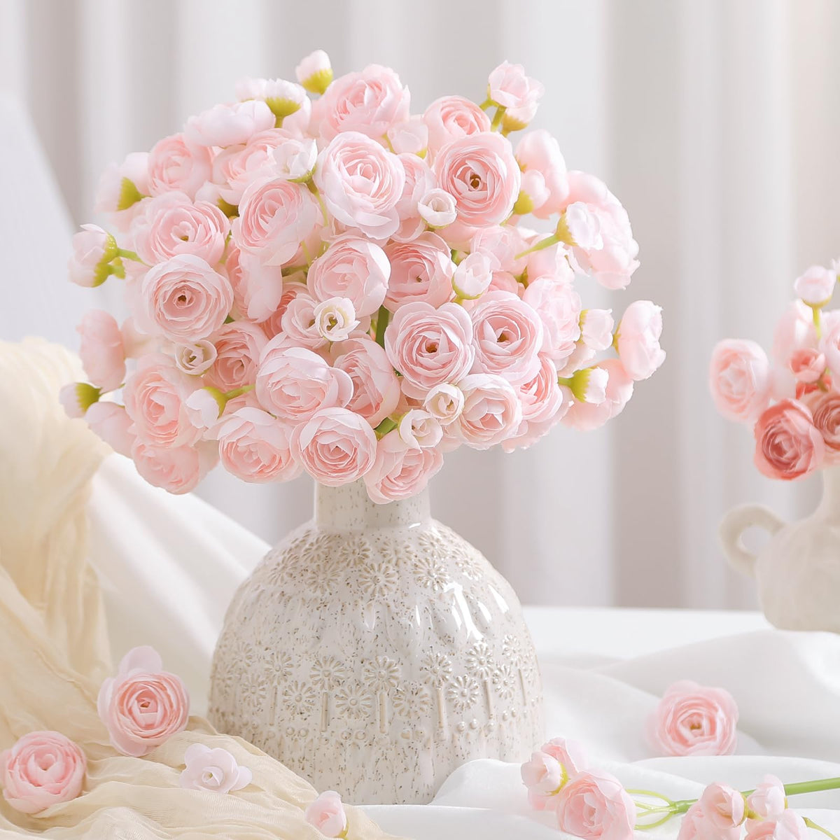 Alupssuc 30Pcs Ranunculus Artificial Flowers Faux Silk Mini Ranunculus, Spring Flowers Artificial Indoor for DIY Bouquets, Bulk Fake Wedding Filler Flowers for Bride Shower Decorations, Shabby Blush