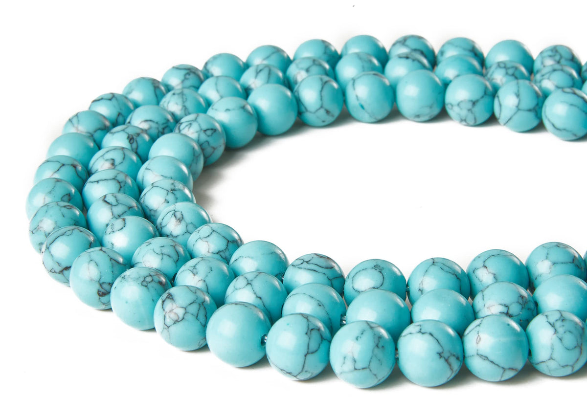 60pcs 6mm Blue Turquoise Beads Natural Gemstone Beads Round Loose Beads for Jewelry Making