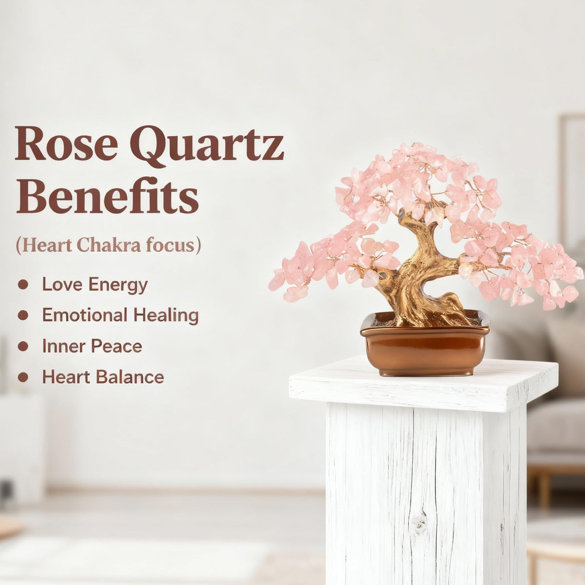MASGEMES Rose Quartz Crystal Tree of Life – Handmade Gemstone Bonsai Tree with 180 Large Chips – Healing Crystal Feng Shui Tree for Love, Positive Energy & Home Office Decor (6 Inches)