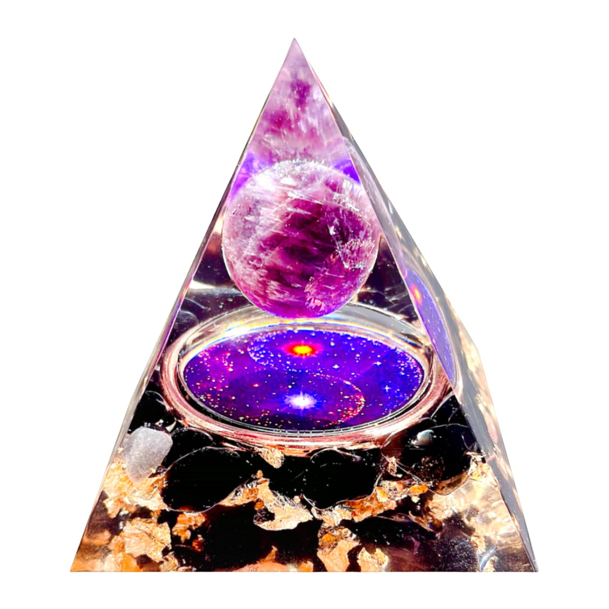 Saefheled Orgone Pyramid Energy Generator,Natural Amethyst&Obsidian Orgonite Crystal Healing Pyramids for Reduce Stress Chakra Reiki Healing Meditation Attracts Lucky and Success,Wealth&Health(6cm)