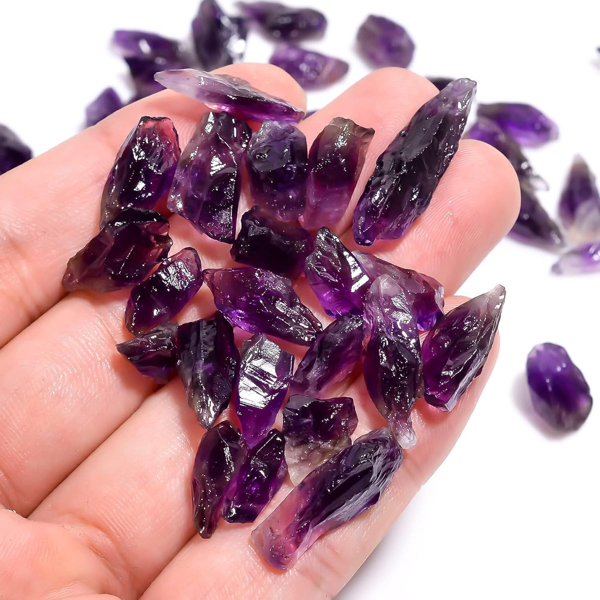 GEMKORA (Pcs : 12+pcs) Wholesale Lot of Raw Chevron Amethyst Pencils Rough Gemstone (Size : 10 to 15mm), Jewelry Making Supply, Witchcraft, Cabbing, Tumbling (Weight : 50 carats)
