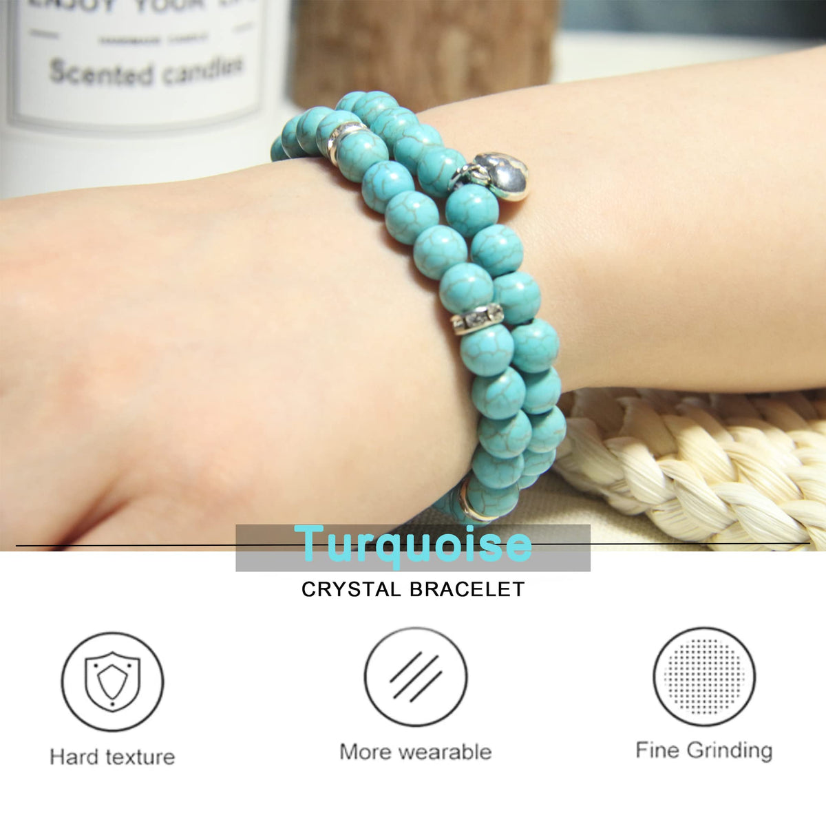 GDLKPYHS Healing Bracelets for Women - Turquoise Bracelet - Healing Prayers Crystal Bracelet, 8mm Natural Stone Stress Relief Yoga Beads Get Well Soon Gifts