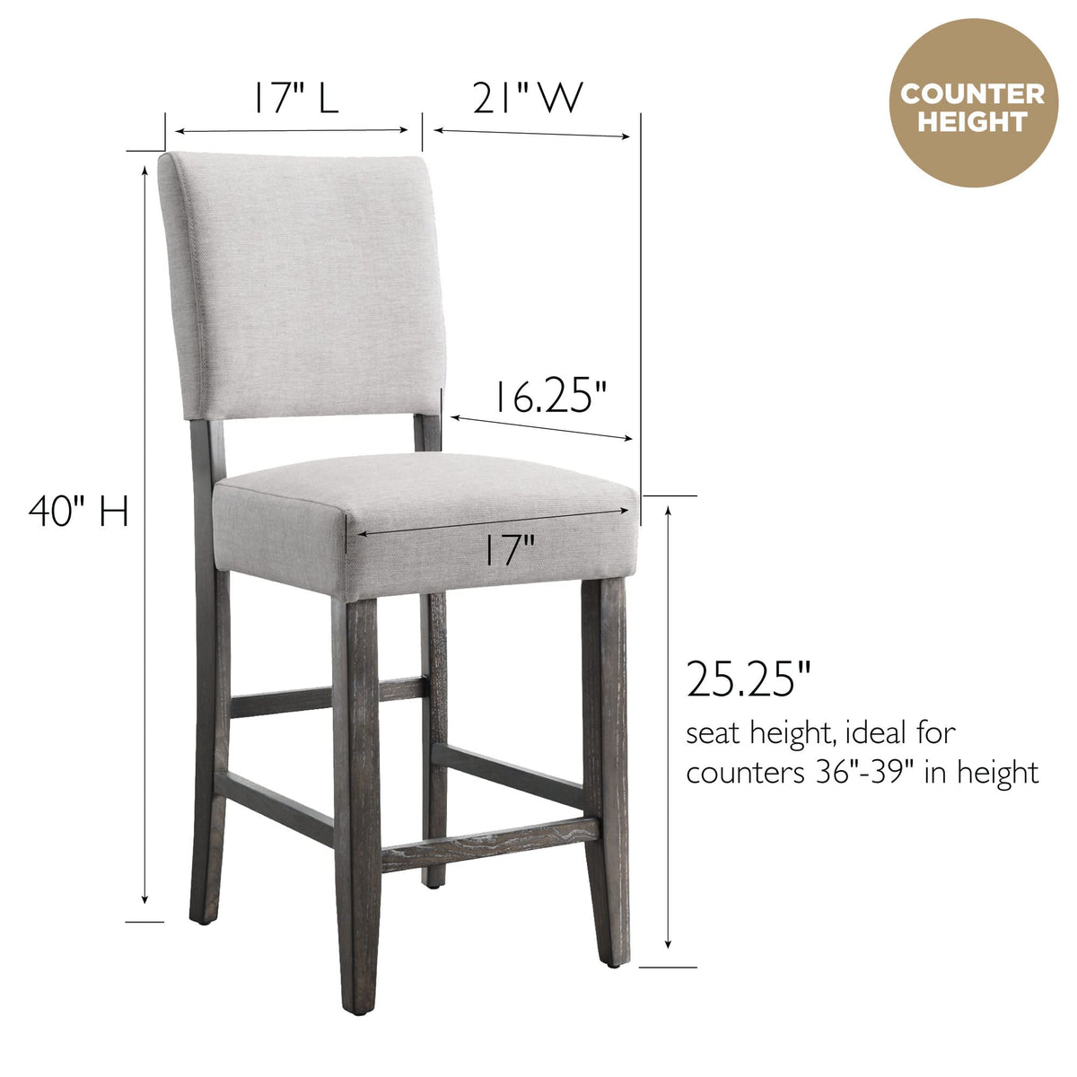 Leick Home Brax Counter Height Stool with Upholstered Back and Wood Base – Set of 4 for Elevated Kitchen Counters, High Top Tables, and Bars – Modern Chairs in Blackbean and Heather Gray, 214932