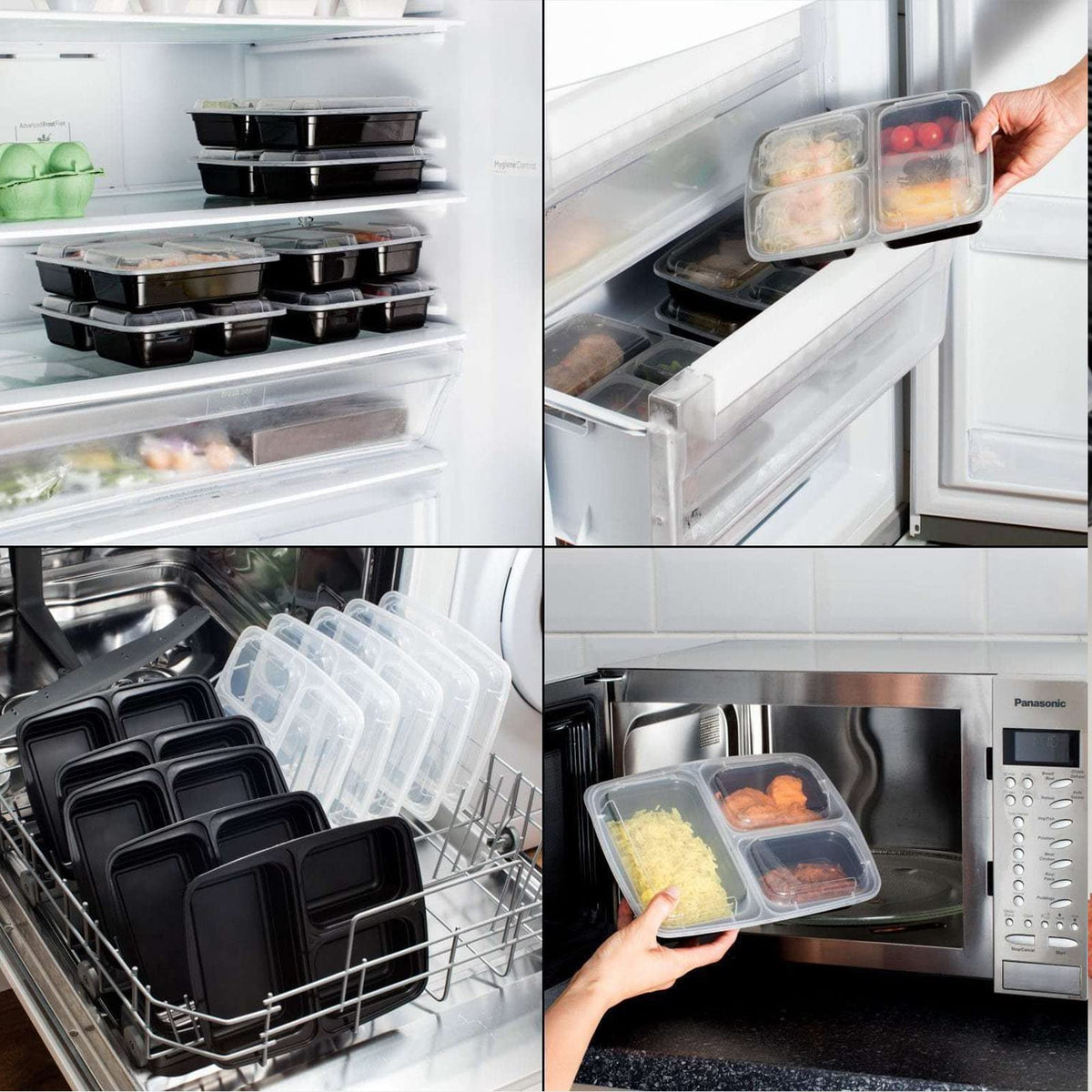 MORDEN MS Meal Prep Container With Lids, 50 Pack 3 Compartment Reusable Food Storage Container Divided Plastic Bento Box Lunch Box To-go Boxes(33oz)
