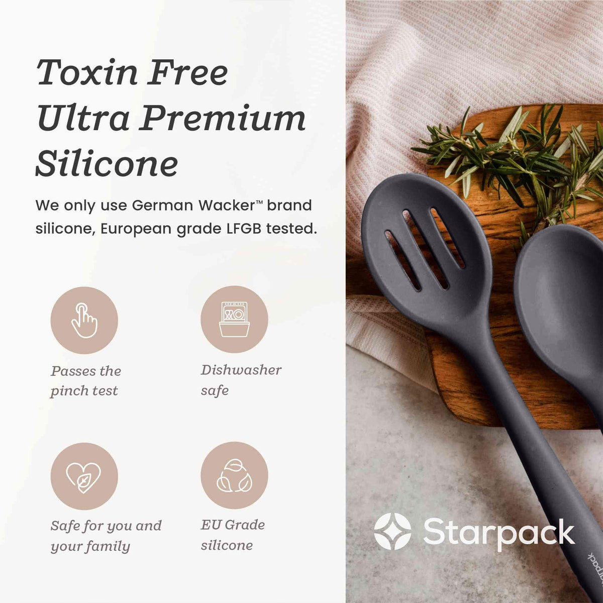 Starpack 'Let it Drain' Silicone Slotted Spoon - Large Slotted Spoon for Cooking Heat Resistant to 600°F - Silicone Slotted Serving Spoons, Non Stick Slotted Cooking Spoon