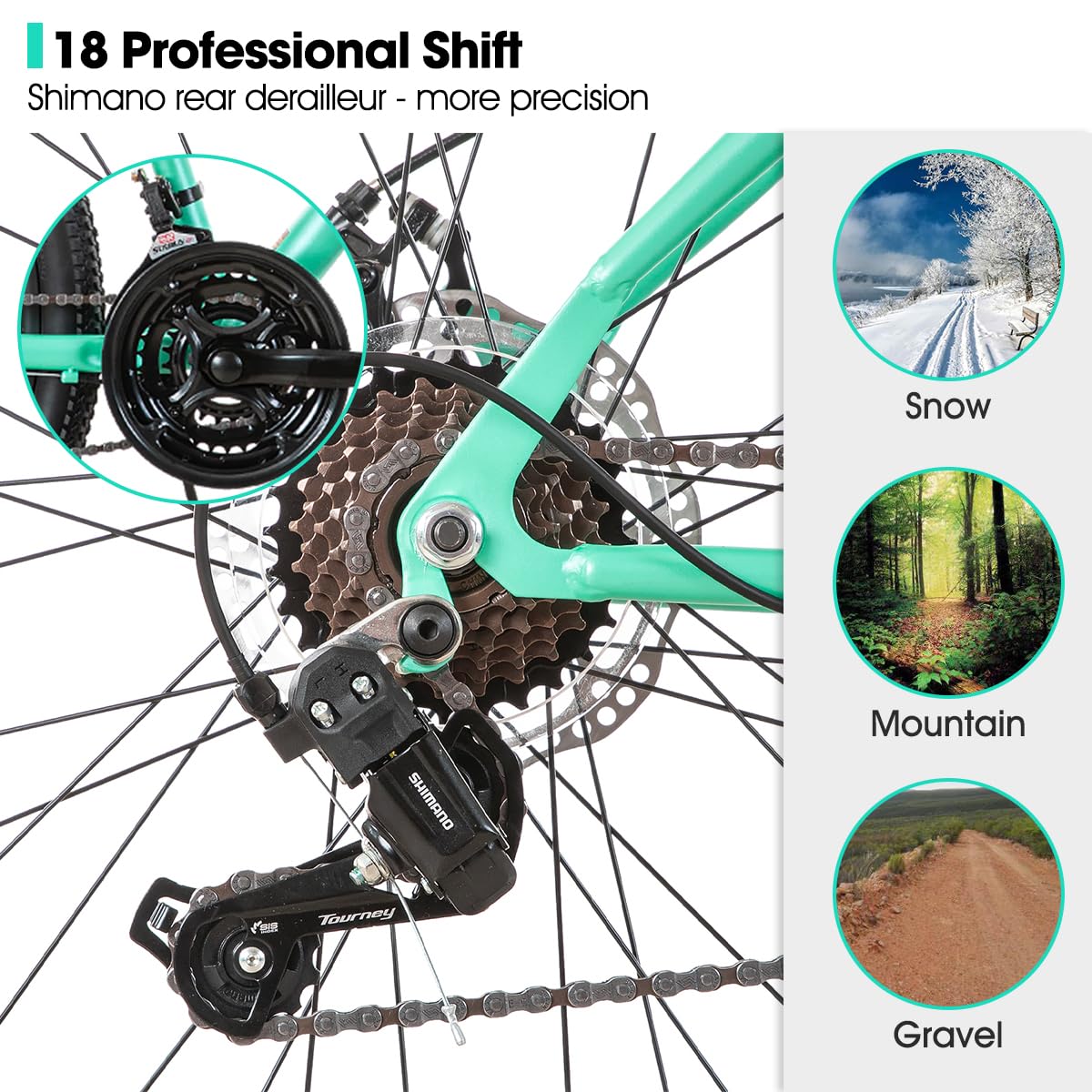 HH HILAND 26 Inch Womens Mountain Bike, with Step-Through Frame, 18 Speeds, Suspension Fork MTB, Bicycle for Women Men Adult Green