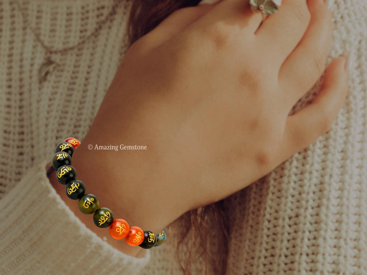 Amazing Gemstone Crystal Bracelet for Women Men's Gifts - Protection Healing Crystal Bracelet - 8mm Gemstone Beaded Stretchable Bracelet Pulseras Para Hombres Mujer Stocking Stuffers Mothers Day Gift (Padme Hum (Multi))