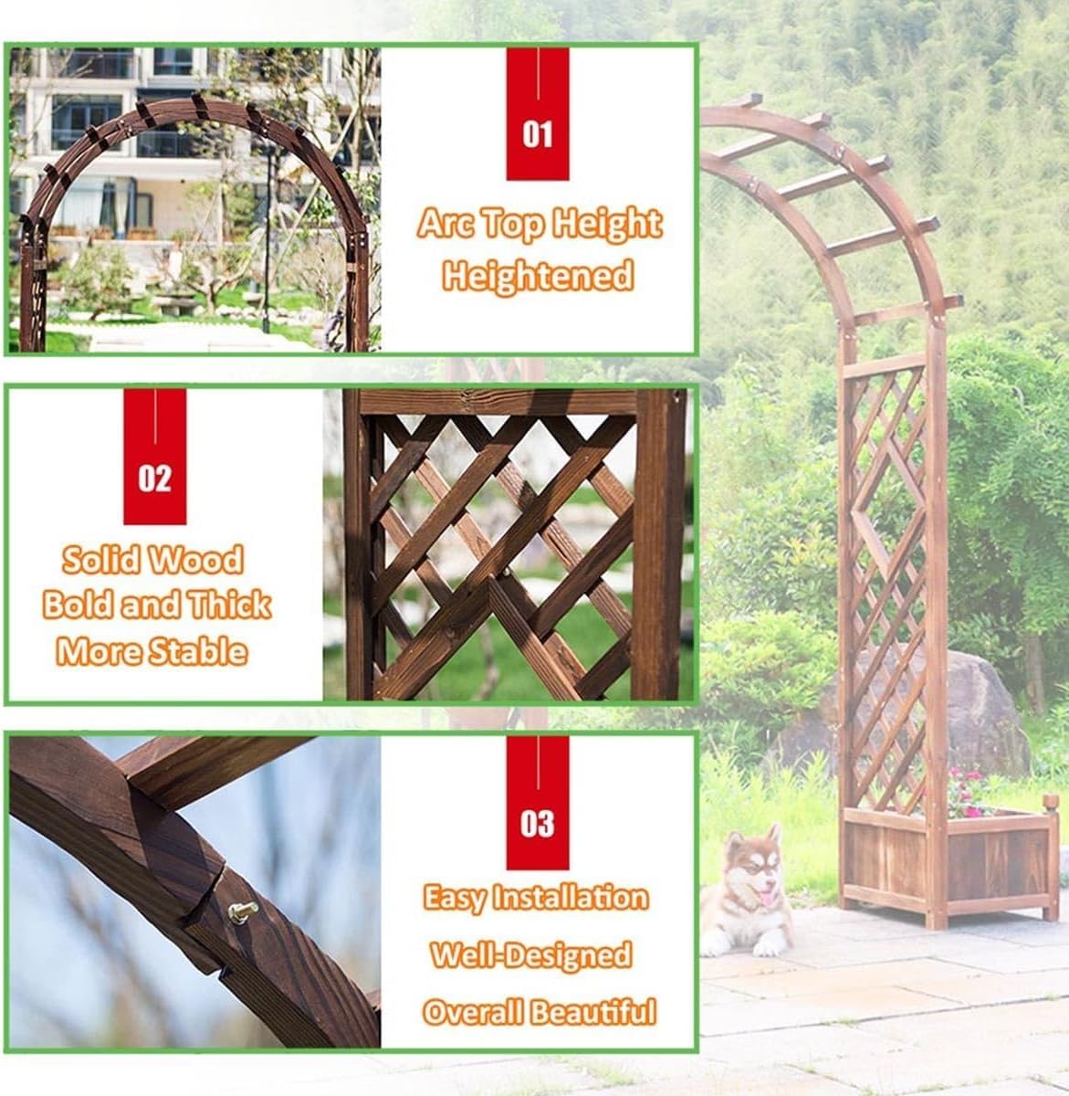 Wooden Garden Arbor Trellis Archway for Climbing Plants 140cm White Heavy Duty Wedding Arch Weatherproof and Easy to Assemble (White 160cm/63inch)