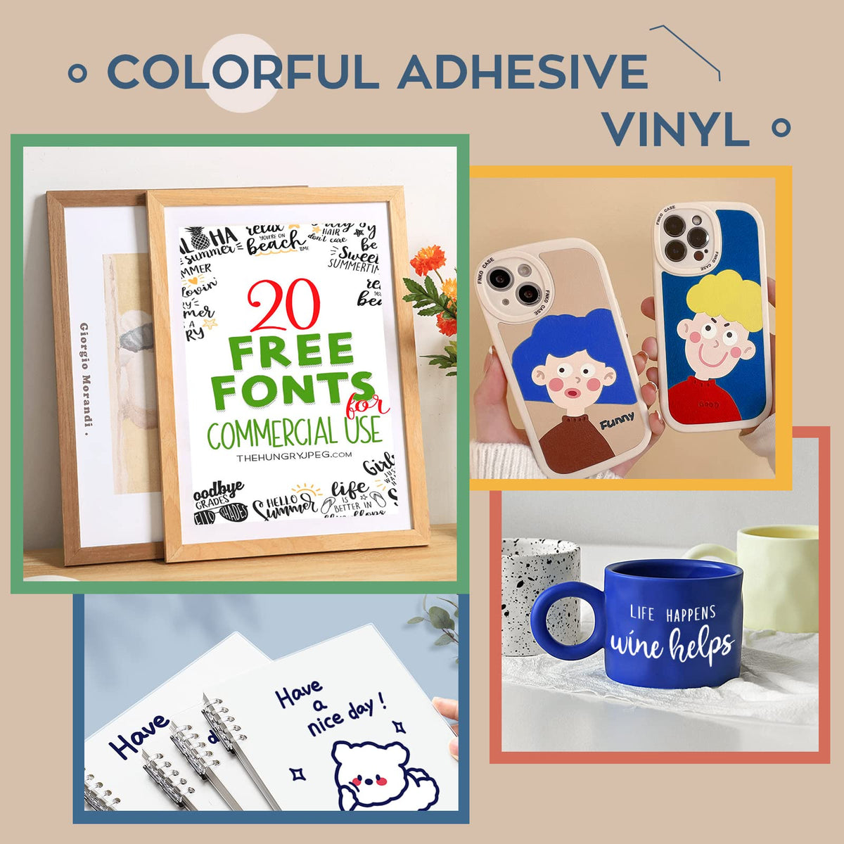 HTVRONT Permanent Vinyl Bundle, 8 Colors 12" x 5ft Permanent Adhesive Vinyl Rolls Compatible with Cricut Cutting Machine, Silhouette, Cameo Cutters, Signs, Scrapbooking, Craft, Die Cutters