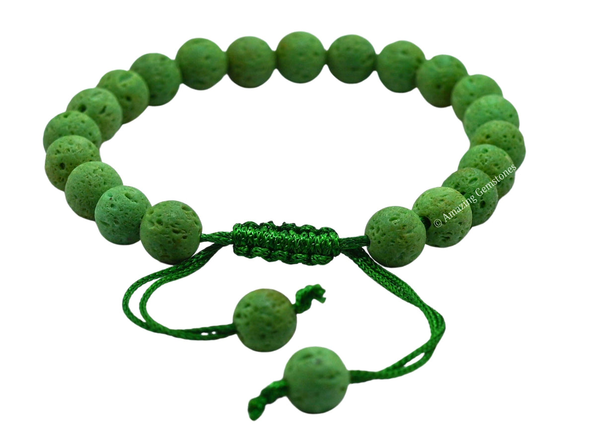 Amazing Gemstone Green Lava Bracelet, Gifts For Men & Women - Protection Healing Crystal Bracelet - 8mm Gemstone Beaded Adjustable Bracelet, Pulseras Para Hombres Mujer Stocking Stuffers