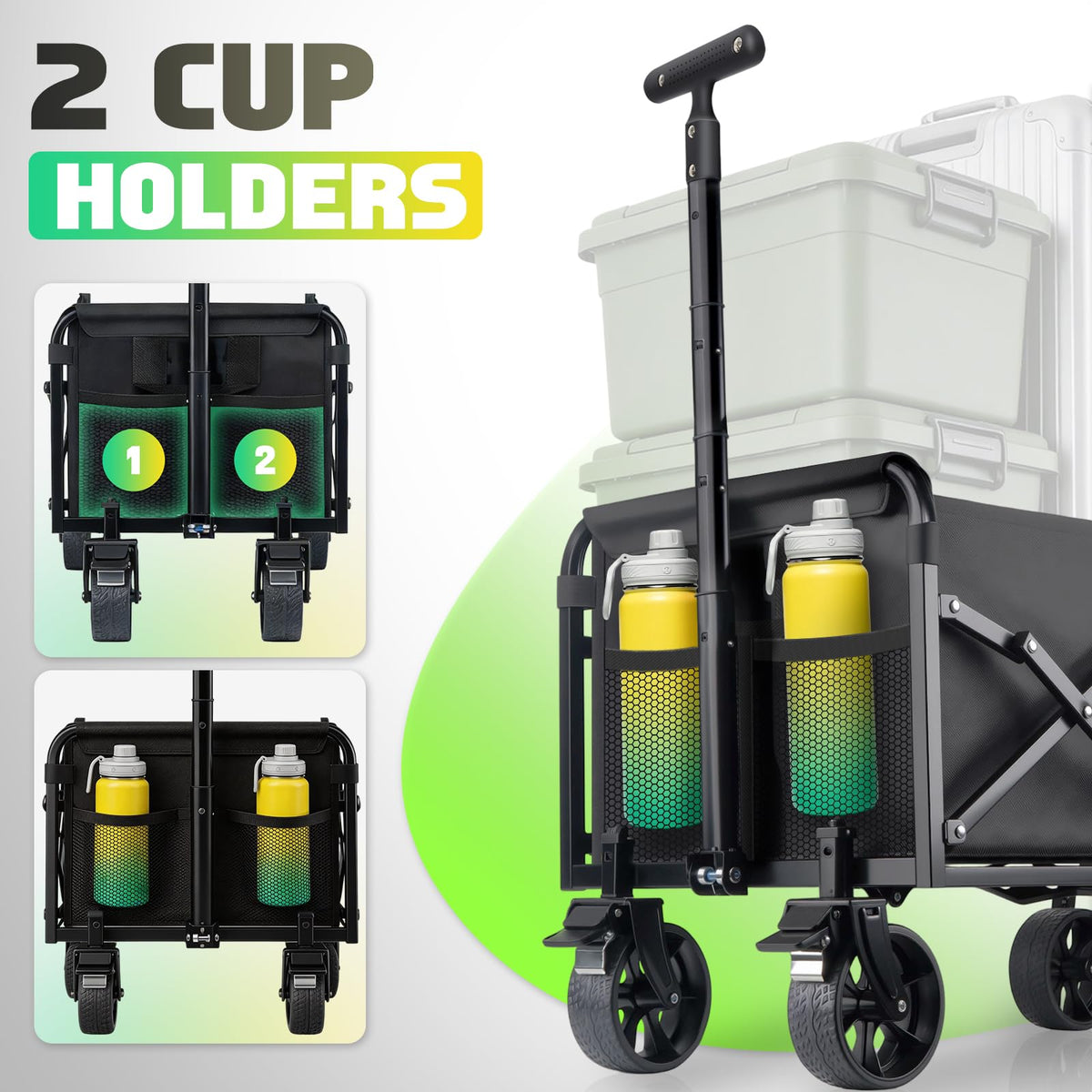 Collapsible Wagon Cart with Wheels Foldable - 360lbs Heavy Duty Folding Cart Utility Lightweight Portable Wagons with 360°Swivel Brakes Wheels for Groceries Shopping Beach Camping Garden