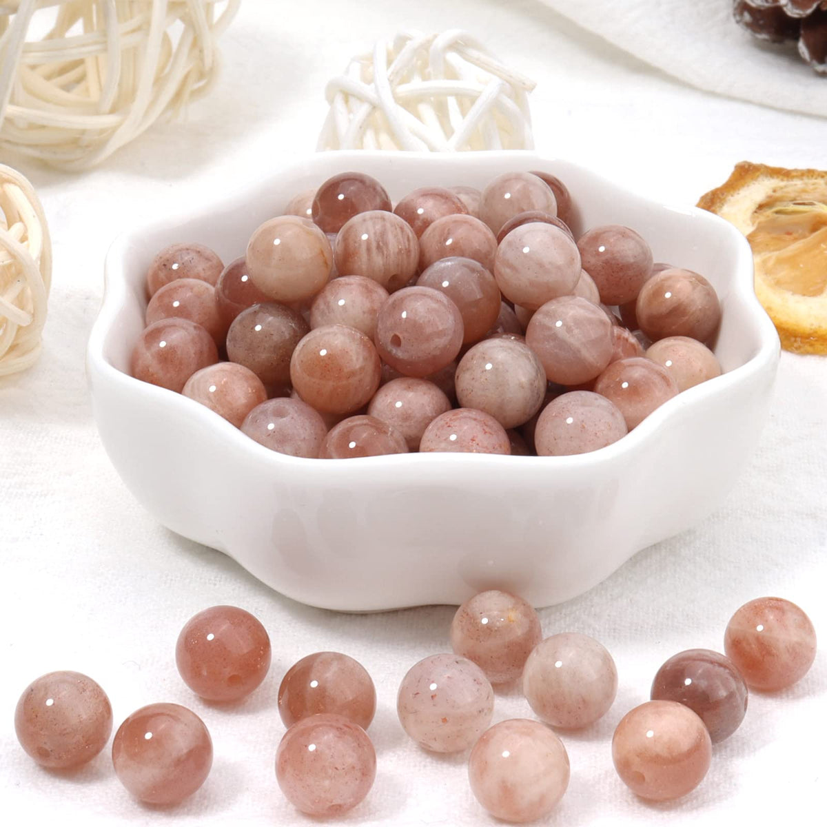 60pcs 6mm Natural Sunstone Beads Gemstone Beads Energy Healing Crystal Round Loose Stone Beads for Jewelry Making, DIY Bracelets Necklaces