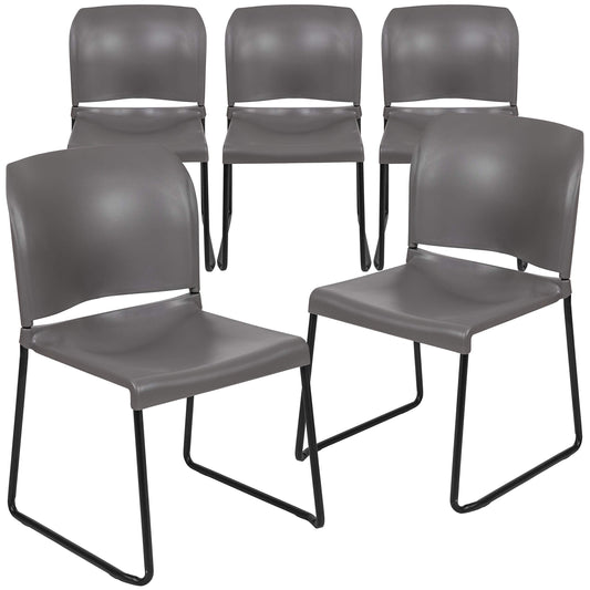 Flash Furniture Hercules Series Contoured Stacking Chairs for Waiting Rooms and Offices, Ergonomic Lobby Chairs with Curved Back, Set of 5, Gray