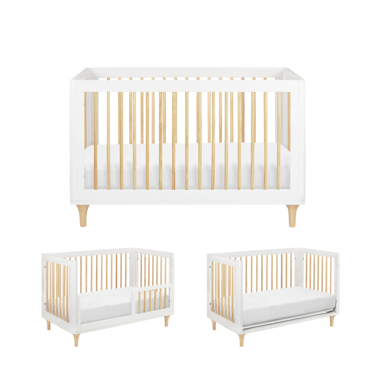 Babyletto Lolly 3-in-1 Convertible Crib with Toddler Bed Conversion Kit in White and Natural, Greenguard Gold Certified