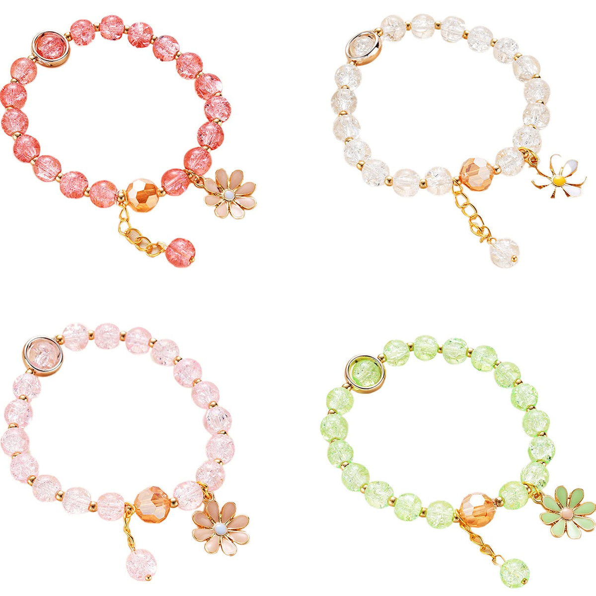 Fuqimanman2020 5 Pcs Colorful Flower Charm Bracelets Set Handmade Crystal Beaded Daisy Bracelets for Women Jewelry (E)