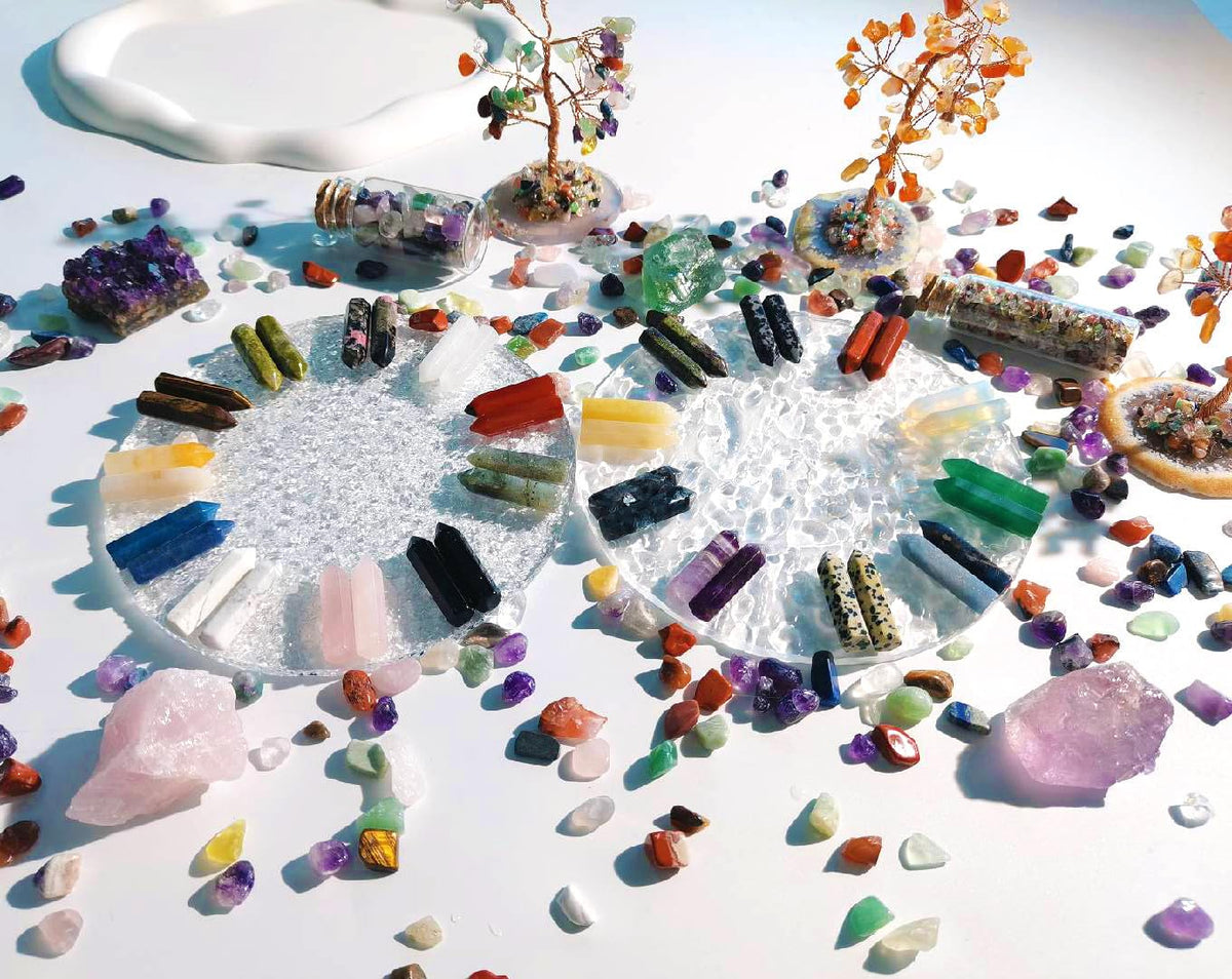 QINJIEJIE 42PCS Crystals Wands Stones Set Crystal Points Rose Quartz Amethyst Tiger Eye Bulk Gemstone Hexagonal Polished Gems Natural Reiki Chakra Stone for Energy Balancing Meditation Witchcraft Gift