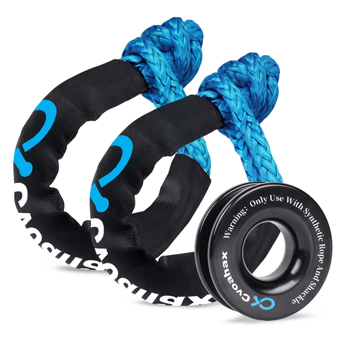 Soft Shackle & Recovery Ring Kit, 2PCS Blue Soft Shackle Recovery (56,000lbs Max Breaking Strength) 1/2'' x 22'' with Black Snatch Recovery Ring for ATV UTV SUV Truck Off-Road Vehicle Recovery