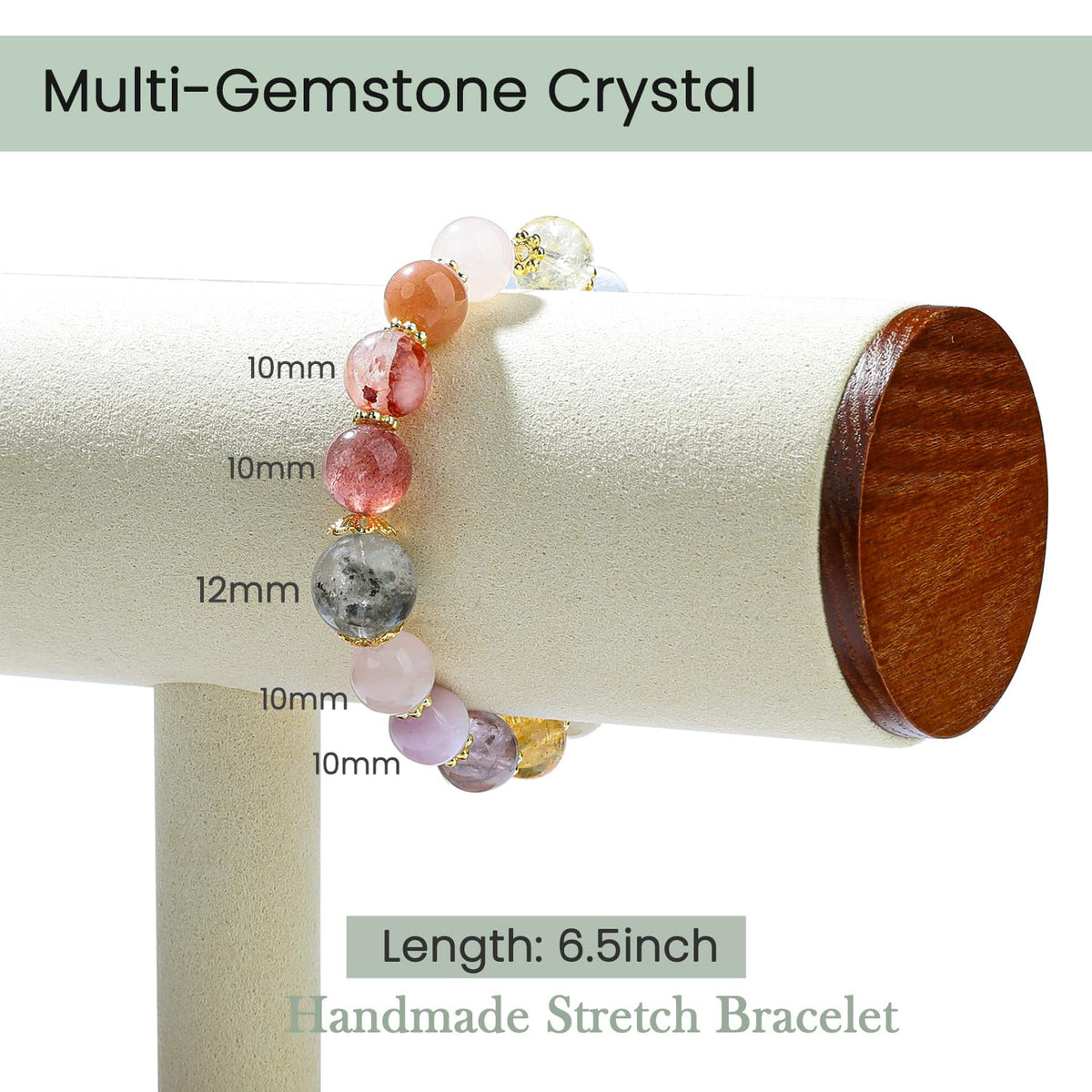 Moslovstar Multi-Gemstone Crystal Healing Bracelet, Colorful Beaded Stretch Bracelets for Women 10 mm Round Meditation Healing Jewlery Gifts