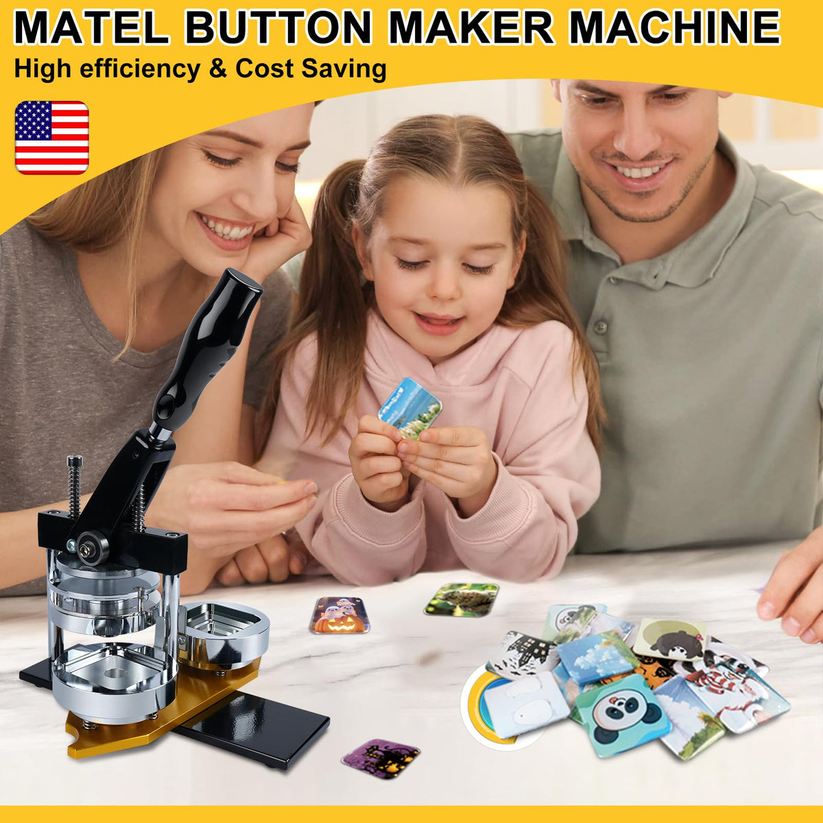 MK.Bear Fridge Magnet Button Maker Machine, 50mm/1.97 in Square Button Maker Kit for Refrigerator Magnet, DIY Pin Maker Badge Press Machine with 100 Sets Button Supplies