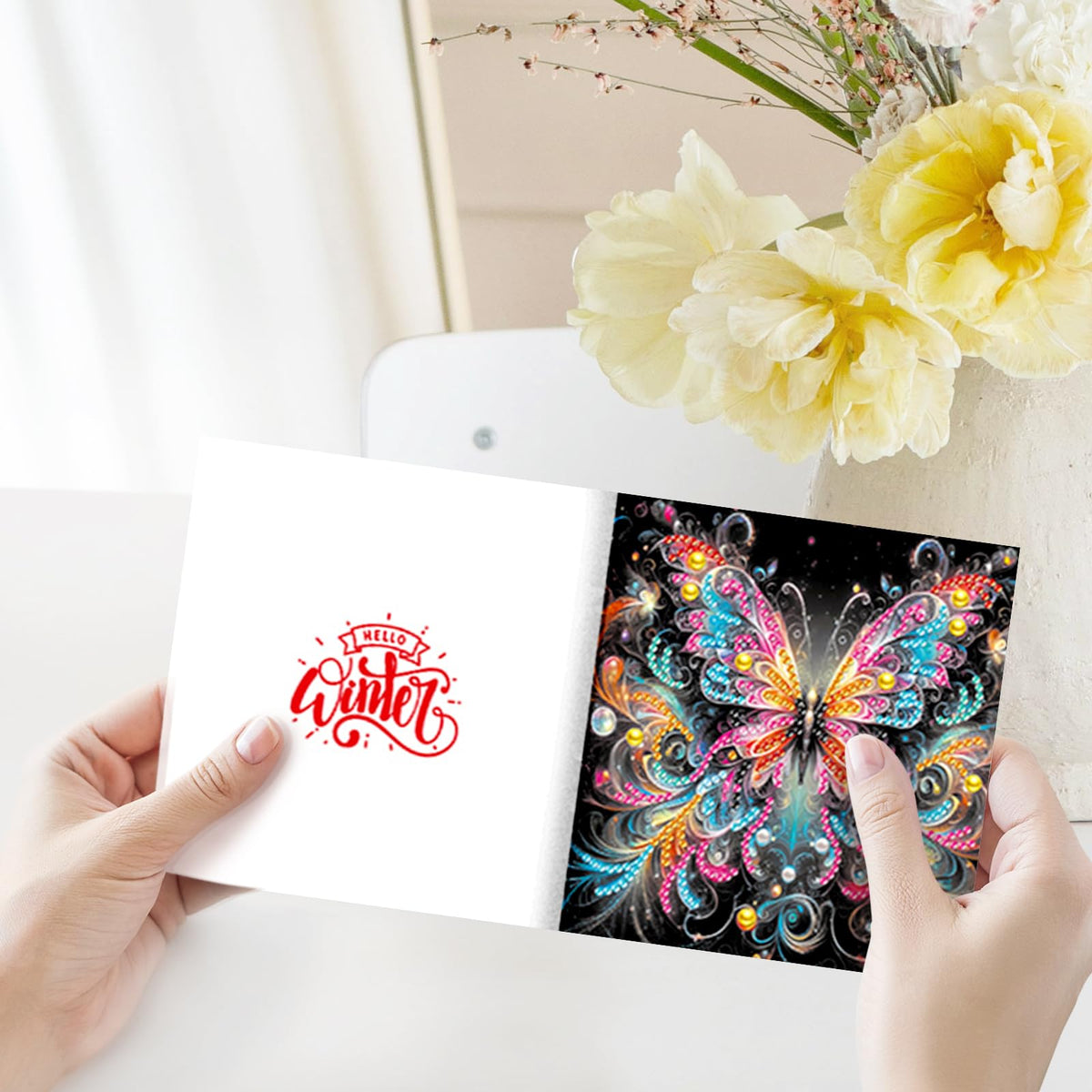 pigpigboss 6 Packs Butterfly Diamond Art Greeting Cards with Envelope, Special Shaped Drill Flower Butterfly Diamond Art Birthday Thank You Cards for Adult Holiday Blessing