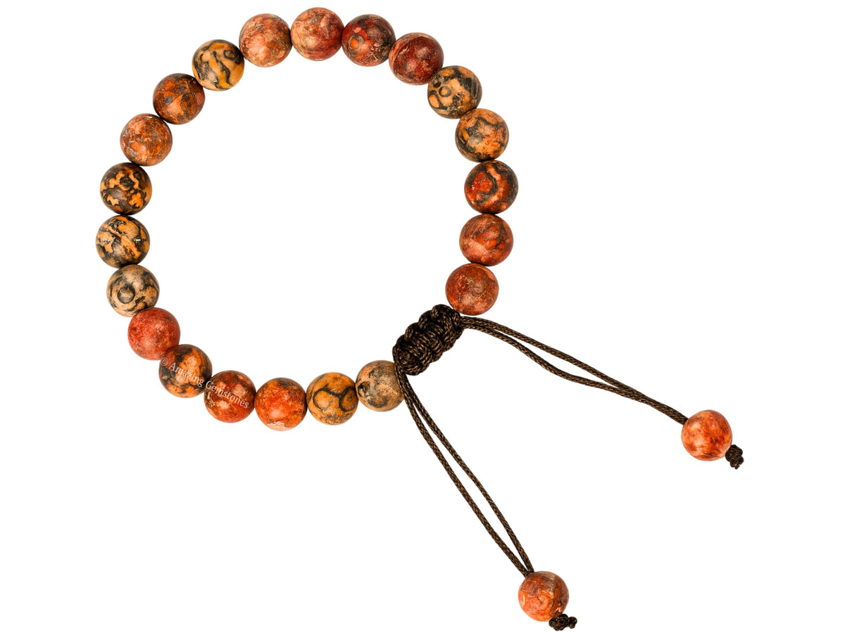 Amazing Gemstone Leopard Jasper Bracelet for Women Men's Gifts - Protection Healing Crystal Bracelet - 8mm Gemstone Beaded Adjustable Bracelet Pulseras Para Hombres Mujer Stocking Stuffers