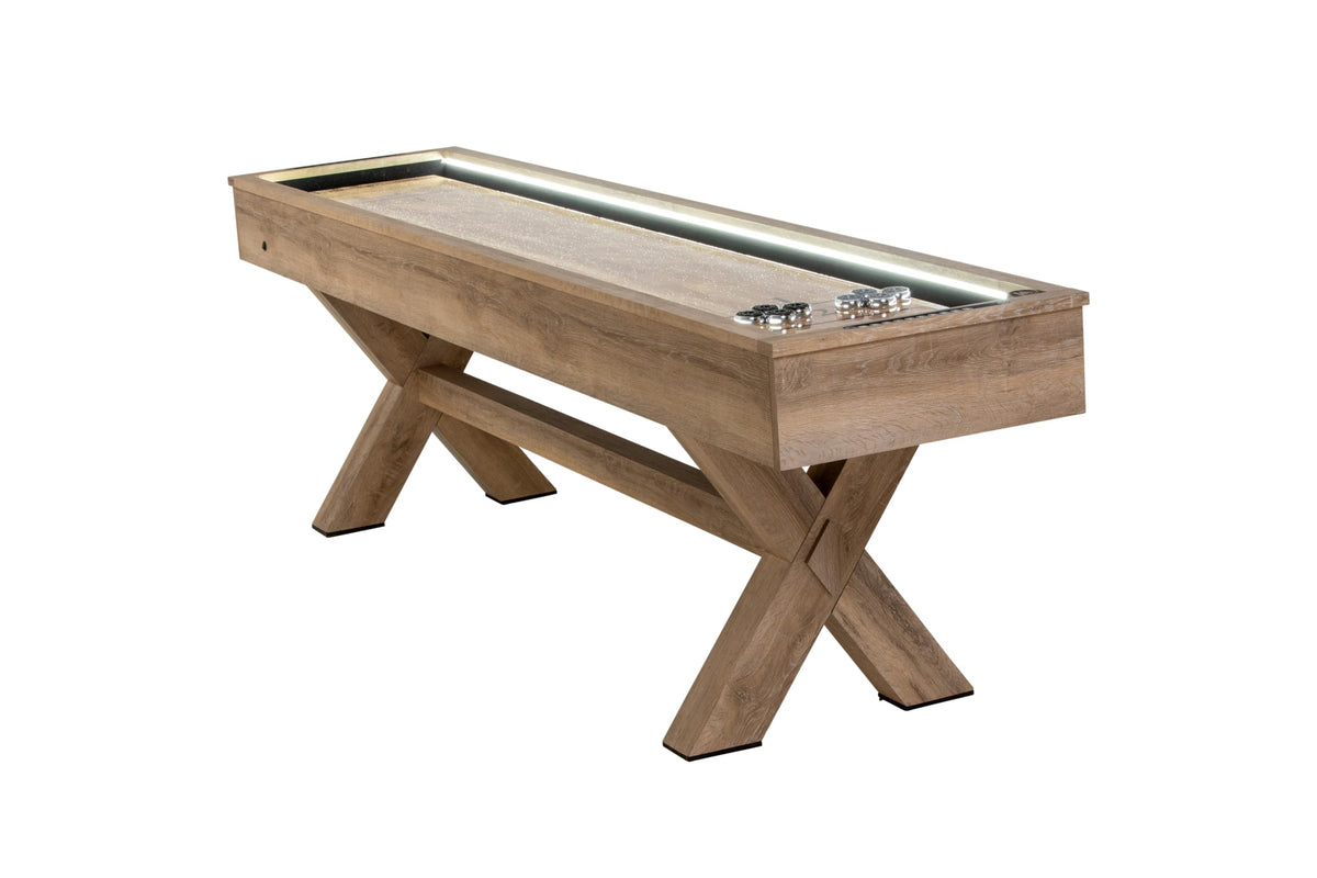 American Legend LED Shuffleboard with Buffet Top - Modern Style - Light Up LED Rails - Buffet Top with 2-Piece Leaf Design