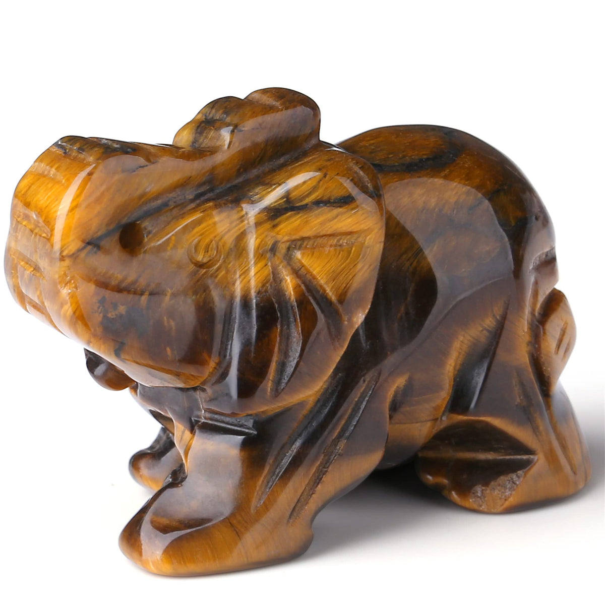 2" Tigers Eye Elephant Decor Healing Crystal Cute Polished Natural Stone Hand-Carved Big Sculpture Statue Figurines Gemstone Energy Hippie Home Room Office Desk Decoration Gifts for Women Men