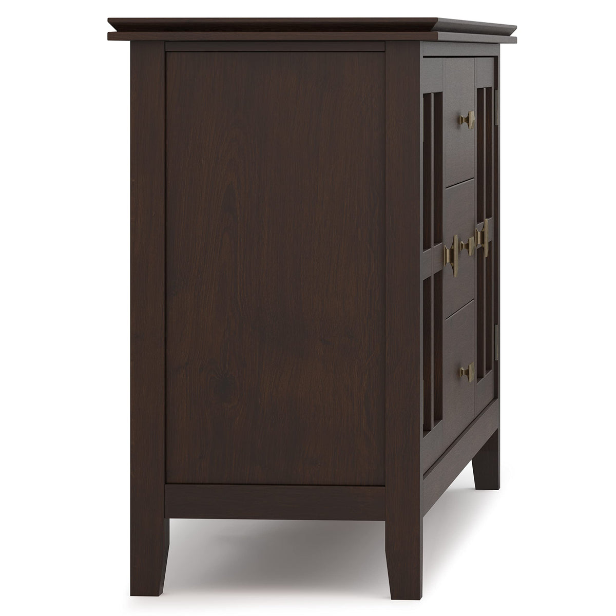 SIMPLIHOME Artisan Buffet - 60 inch Wide Solid Wood 3-Door Sideboard Buffet in Dark Chestnut Brown, Contemporary Storage Cabinet for Dining Room or Kitchen with Adjustable Shelves and Bronze Hardware