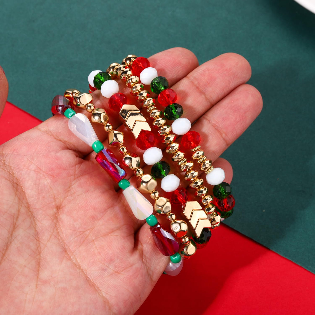 MOLOCH Christmas Bracelets for Women Enamel Snowman Xmas Charm Bracelets Stackable Christmas Beaded Stretch Bracelets Xmas Holiday Jewelry Gifts