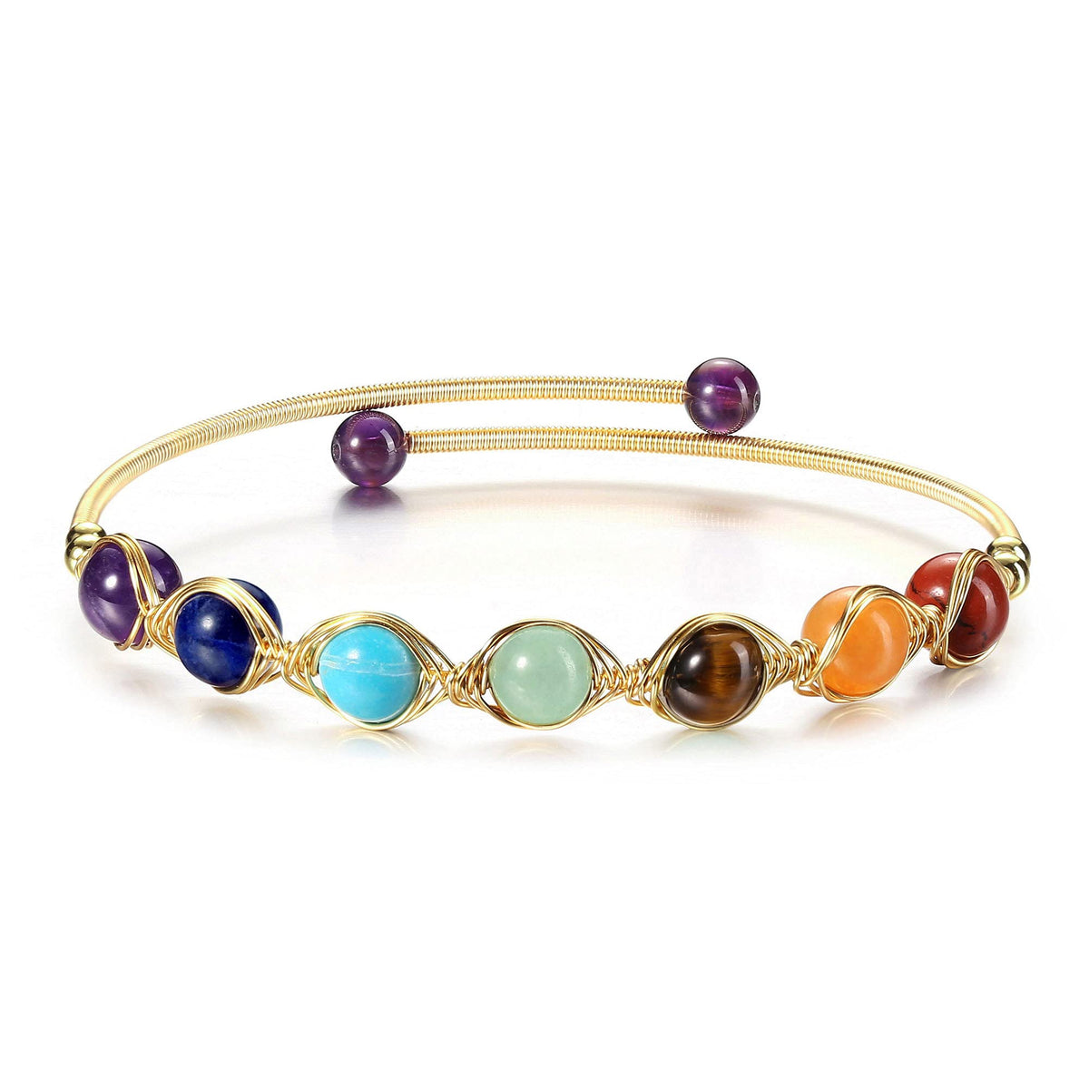 Top Plaza 7 Chakra Yoga Meditation Bracelet Healing Crystal Stone Bead Cuff Bracelets Adjustable 14K Gold Plated Bracelets for Women Ladies Birthday Gifts