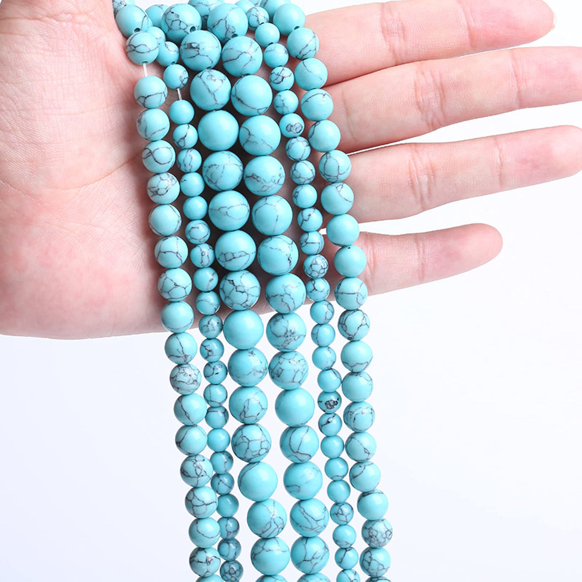 32PCS 12MM Blue Turquoise Round Loose Beads Natural Gemstone Beads for Jewelry Making DIY Bracelet Necklace 15"