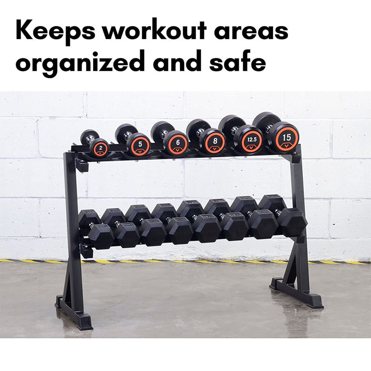 EliteBloom Black Steel Dumbbell Rack, 2-Tier Horizontal Dumbbell Weight Storage Rack, Dumbbell Rack Stand, Free Weight Stand, Perfect For Home, Garage, And Commercial Gyms