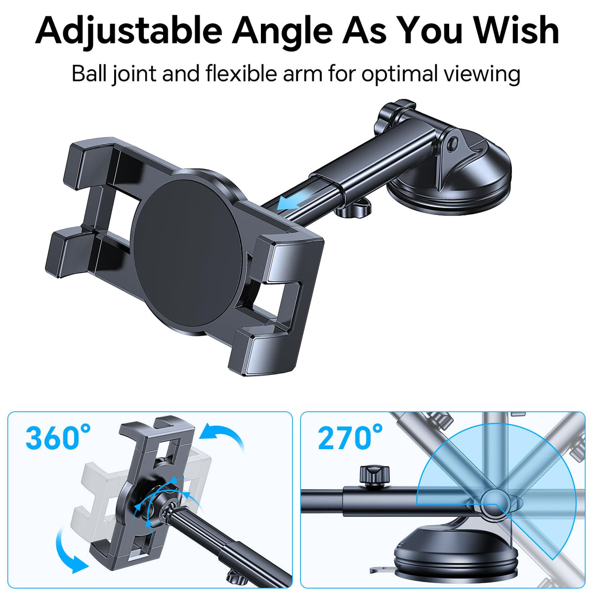Tablet Holder for Car iPad Holder for Car【Windshield+Dash】Suction Cup ipad Mount for Truck Stand【360° 】Tablet Car Mount soporte de telefono para carro for All 4.7"-12.9" Apple iPad Samsung Galaxy Tab