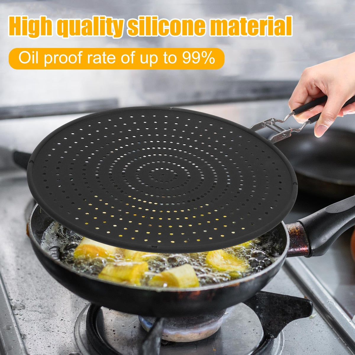 Tioncy 3 Pcs Silicone Splatter Screen for Frying Pan Grease Oil Splatter Collapsible Splash Guard Heat Resistant Multi Use for Baking and Cooking(Black)