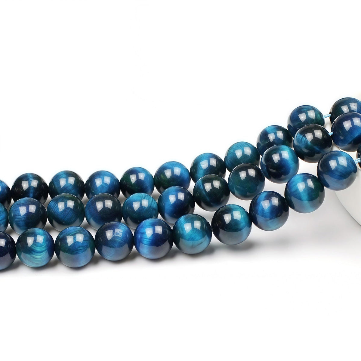 MJDCB Stone Beads 8mm 43pcs Round Sky Blue Tiger's Eye Loose Gemstone Bead Charms for Jewelry Making Bracelet Necklace Earring Pendant