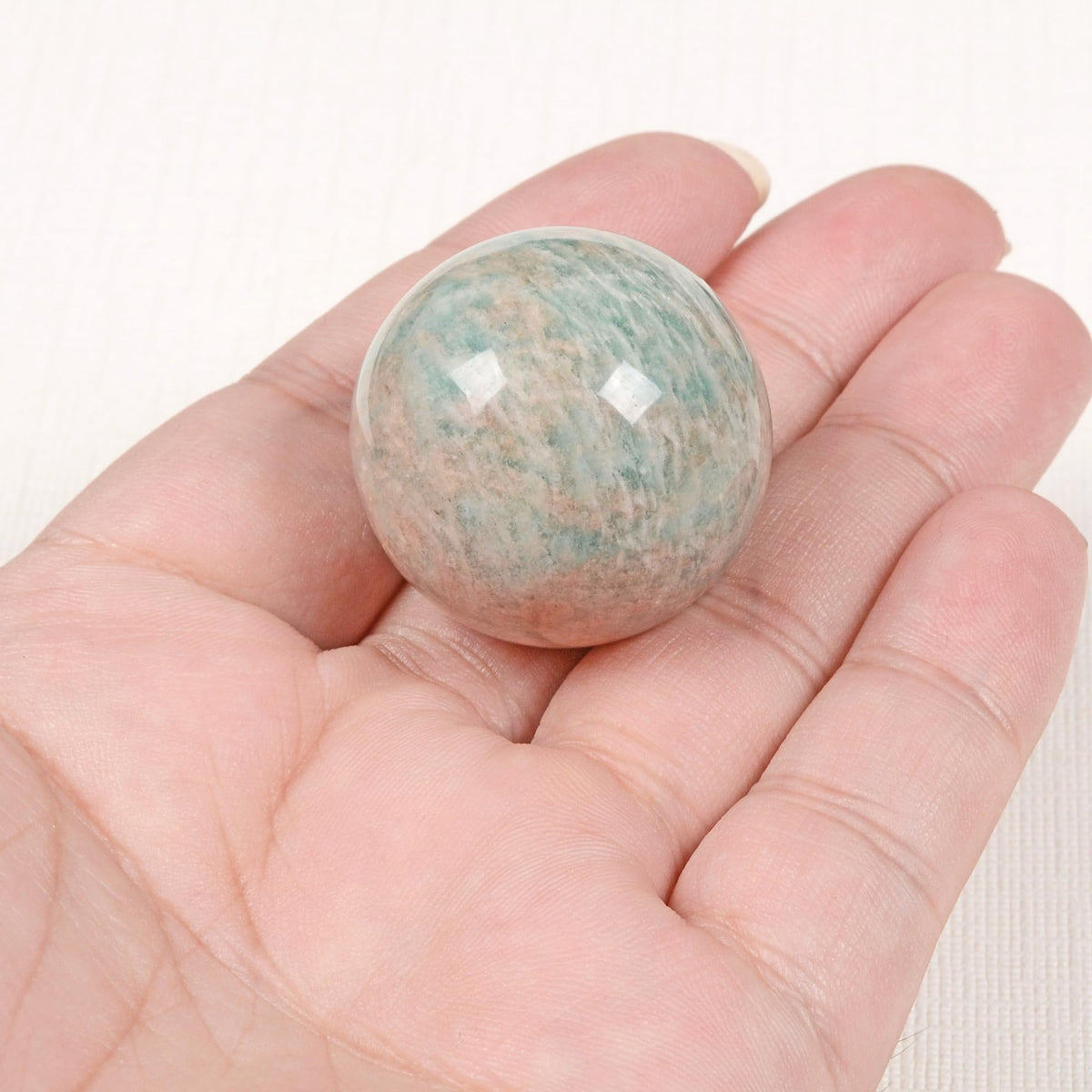 Justinstones Natural Polished Amazonite Sphere with Red Jasper Stand – Handcrafted Gemstone 30mm Ball for Energy Healing, Meditation, and Home Décor