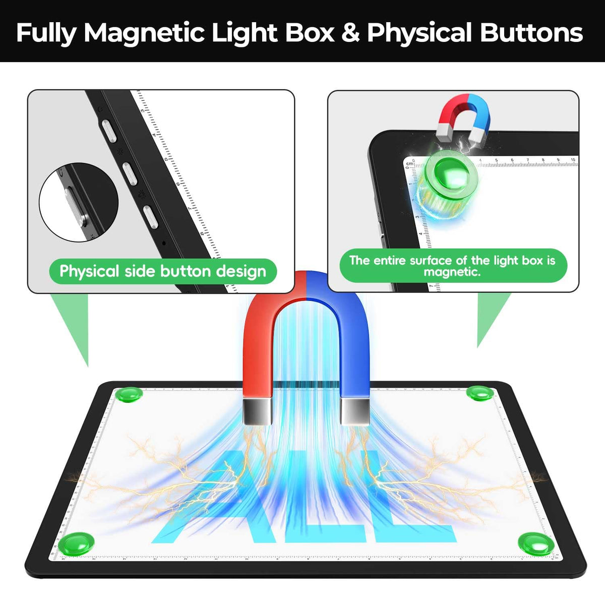 Zocelight Rechargeable A4 Light Pad with Built-in Stand & Bag,Super Bright Magnetic Light Box For Tracing,Wireless Diamond Art Light Board with Side Buttons, Light Table for Diamond Painting,Sketching