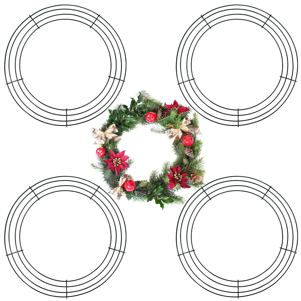 4 Pack Wreath Frame 14 Inch Wire Wreath Frame Round Metal Wreaths Form Dark Green Wire Wreaths Ring for Halloween Thanksgiving Christmas Front Door Outdoor Home Decorations Party Supplies DIY Craft