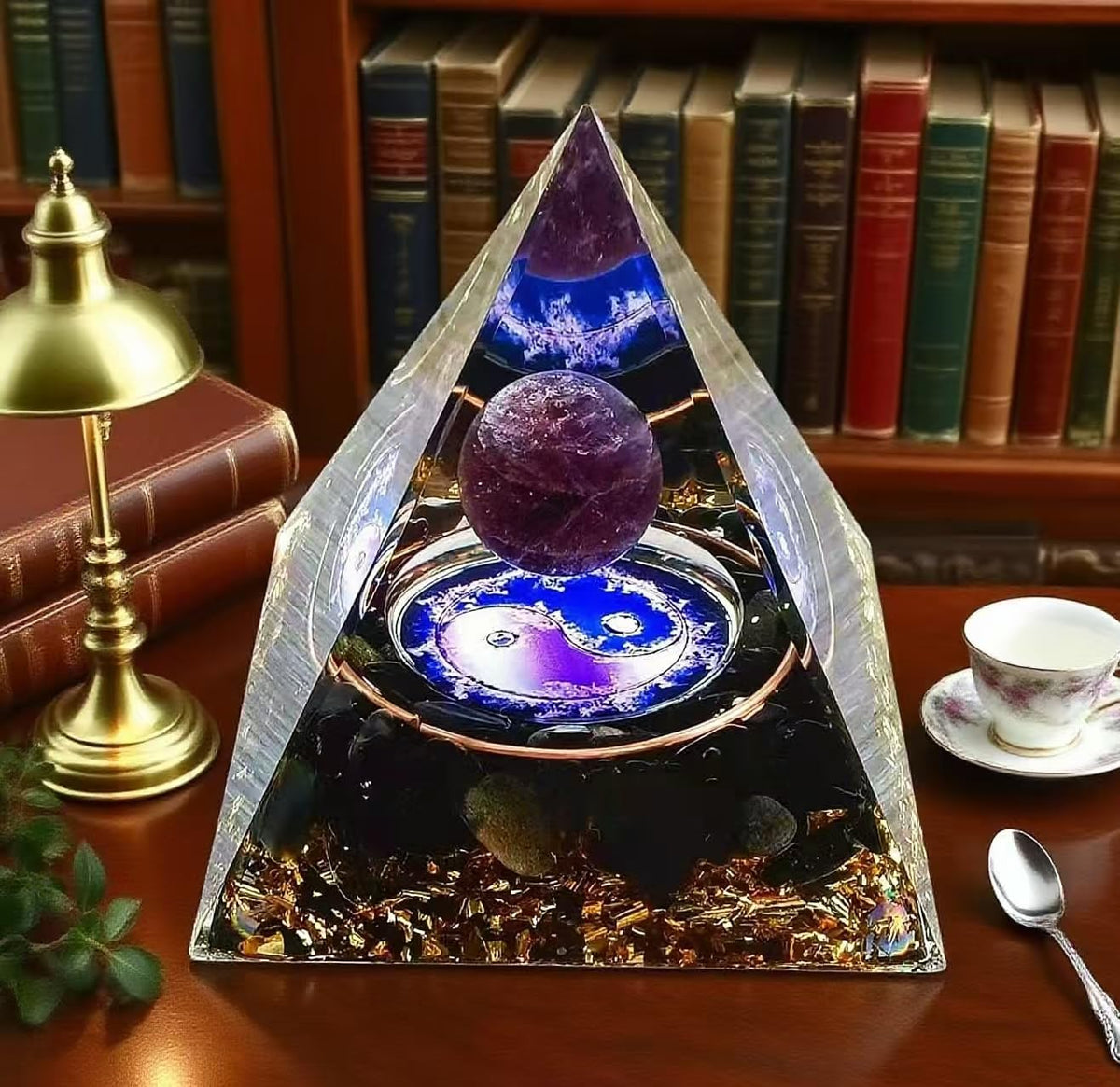 ycyingcheng Moonstone Crystal Orgone Pyramid Ogan Crystal Energy Tower, Nature Reiki Chakra Crushed Stone Jewelry, Crystal Pyramid for Home Decor (Crystal Pyramid-03)
