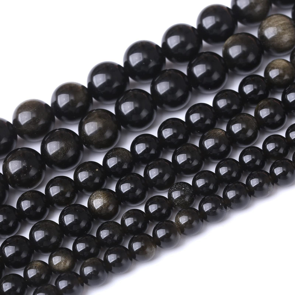 90PCS 4MM Natural Black Golden Obsidian Stone Beads Energy Healing Beads for DIY Jewelry Bracelet Necklace Making for Jewelry Making15Inch