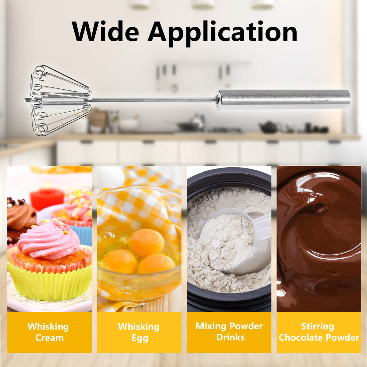 Newness Egg Whisk, [2 Pack] Stainless Steel Blender for Home - Versatile Tool for Egg Beater, Milk Frother, Hand Push Mixer Stirrer - Kitchen Utensil for Blending, Whisking, Beating