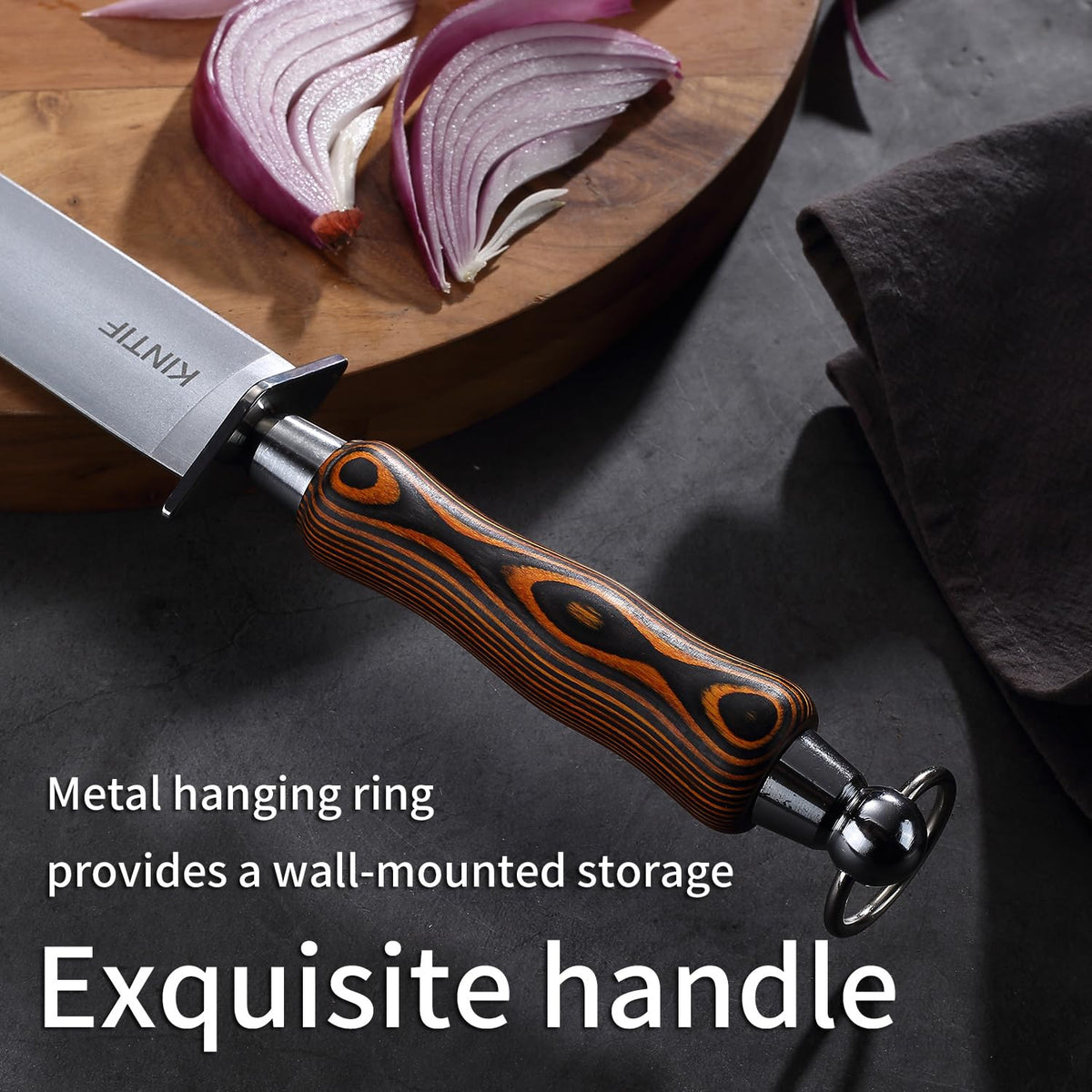 KINTIF Honing Steel 12 inch Flat Honing Rod Heavy-Duty Sharpening Steel, Fine Cut, High hardness, Ideal For Butcher Knives and Chef Knives, Knife Sharpeners