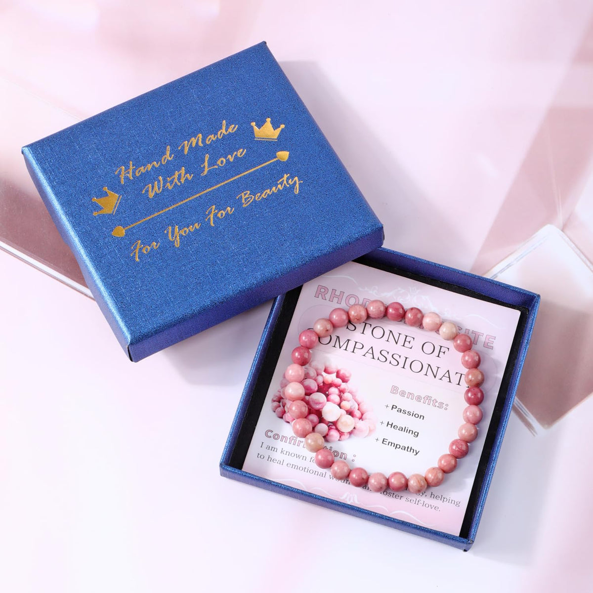 Bymitel 6mm Rhodochrosite - Handmade Reiki Gemstone Stretch Bracelet, Natural Beauty & Spiritual Essence, Crystal Healing for Unisex Adults