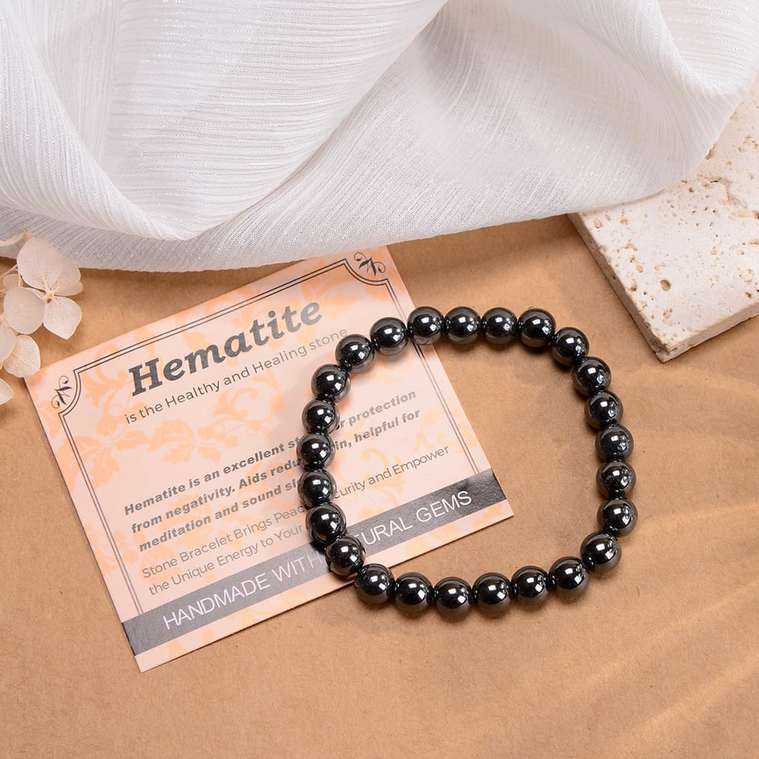 MASSIVE BEADS Hematite - Health and Healing Stone - Handmade Yoga Stretch Elastic Bracelet Natural Stone Crystal Healing Power Energy Gifts for Unisex Adult 6mm