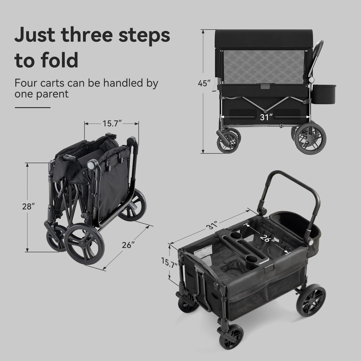 Fldofaves Wagon Stroller for Kids, 4-Seat Kid Wagon for Toddlers, Multi-Child Baby Wagon Stroller, Heavy-Duty Kids Wagon with Canopy, Large Foldable Toddler Stroller Wagon for Outdoor Travel