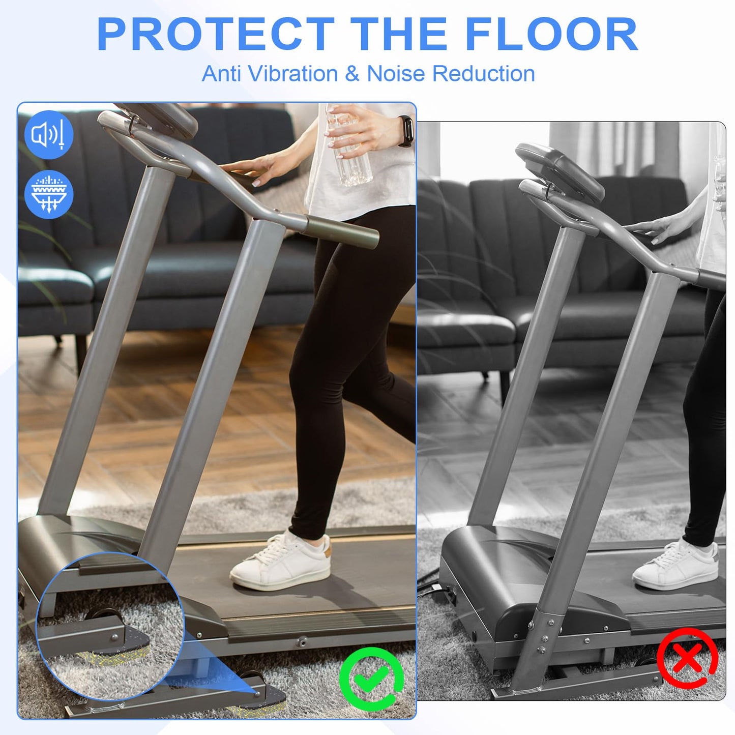 PATIKIL 4 Pcs Treadmill Mat Pads, 4x4x0.8 High Density Foam Anti Vibration Pad Sound Proof Floor Mat Exercise Equipment Mat for Carpet Protect Noise Reduction Home Gym, White