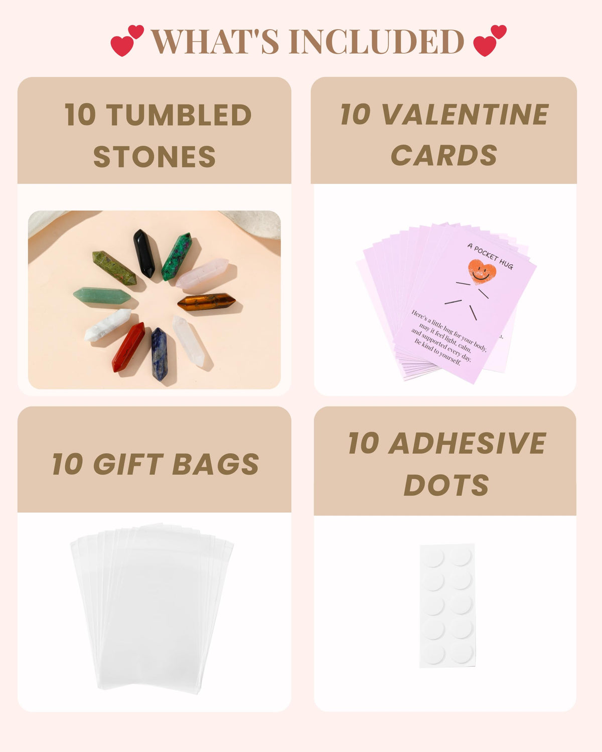 QianCannaor Pocket Hug Cards Bulk Crystal Stone Gift Set - 10Pcs Natural Wand-Shaped, Emotional & Inspirational Support, Encouragement, Bulk Valentines Day Gifts for Adults, Ladies, College Students, Friends - Thinking of You Anxiety Relief Keepsake (Wand